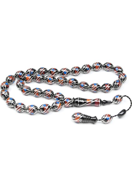 Oltu Taşı ve Galalith Beyzi Çift Çeşmi Işlemeli Tespih