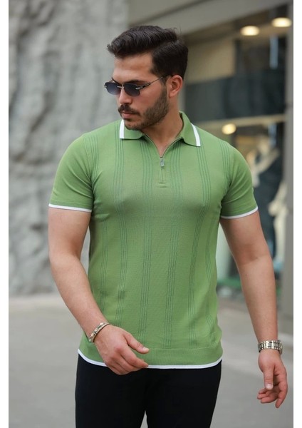 Erkek Fermuar Yakalı Kısa Kollu Tişört
