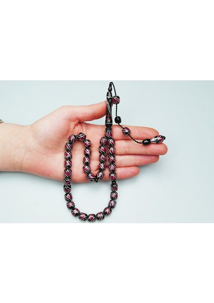 Oltu Taşı ve Galalith Çift Çeşmi Işlemeli Tespih modelleri