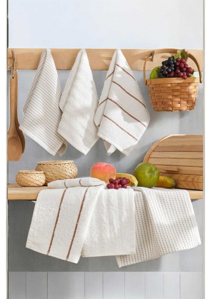 6 Lı Luna Naturel Mutfak Havlu Seti &#37;100 Pamuklu 30X50 cm Krem