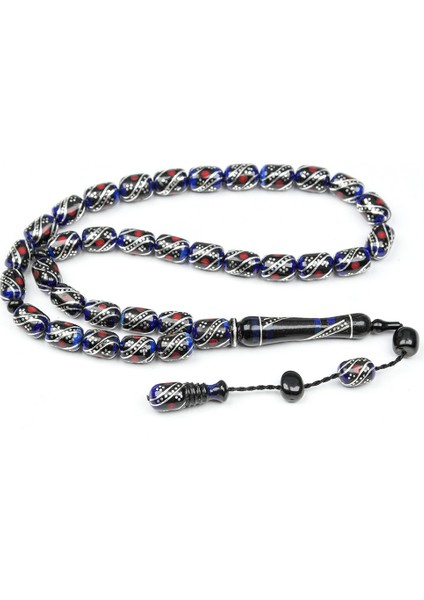 Oltu Taşı ve Galalith Kapsül Kesim Çift Çeşmi Işlemeli Tespih