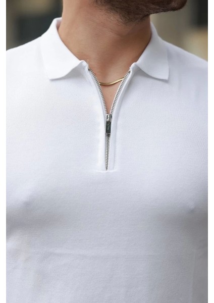 Erkek Fermuar Yakalı Kolları Desenli Kısa Kollu Tişört modelleri