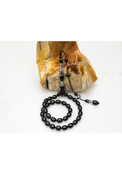 Oltu Taşı Kalın Çizgi Imame Nakkaş Gümüş Işleme Sade Tespih fiyatları