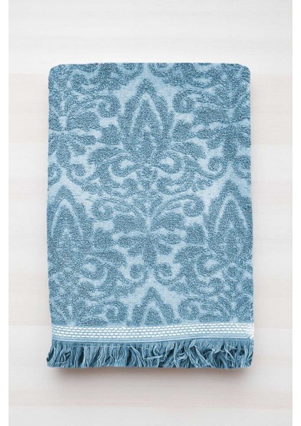 2 Parça Jakarlı Banyo Havlu Takımı &#37;100 Pamuklu 90X150 cm Arden Mavi