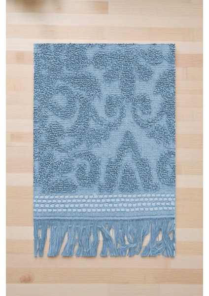 2 Parça Jakarlı Banyo Havlu Takımı &#37;100 Pamuklu 90X150 cm Arden Mavi