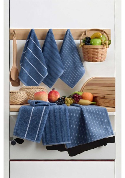 6 Lı Luna Naturel Mutfak Havlu Seti &#37;100 Pamuklu 30X50 cm Lacivert