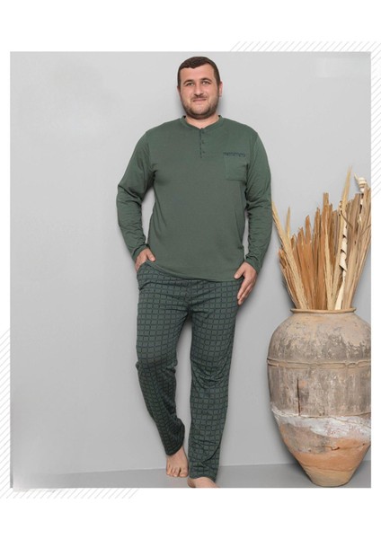 Erkek Battal Düğme Yaka Penye Uzun Kol Pijama Takımı 6720/7 - 1 Adet
