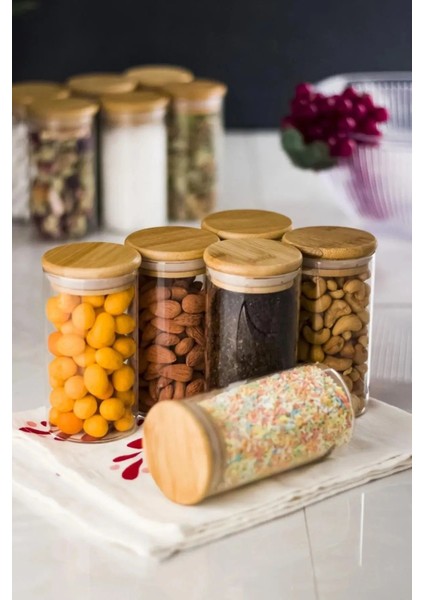 Organik Bambu Kapaklı Cam Baharatlık Seti, 200 ml, 6'lı paket