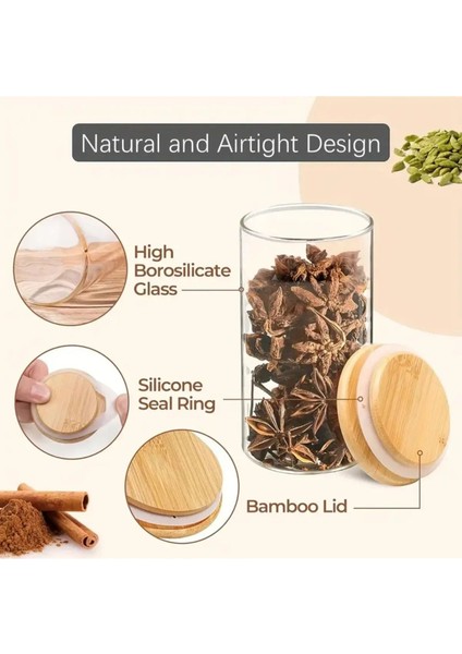 Organik Bambu Kapaklı Cam Baharatlık Seti, 200 ml, 6'lı paket fiyatları