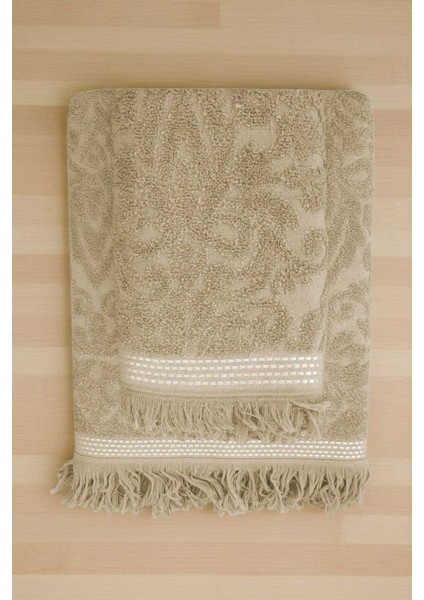 2 Parça Jakarlı Banyo Havlu Takımı &#37;100 Pamuklu 90X150 cm Arden Bej
