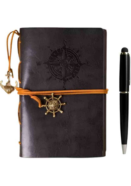Deri Kapaklı Vintage Defter Vip Kalem Hediyeli Kraft Sayfa Günlük Not Ajanda Anı Hatıra Defteri