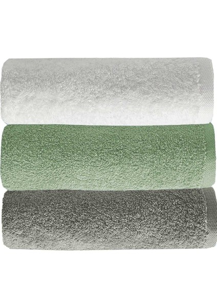 3 Lü Düz Renk El Yüz Havlu Seti &#37;100 Pamuklu 50X90 cm Gri-Yeşil-Beyaz
