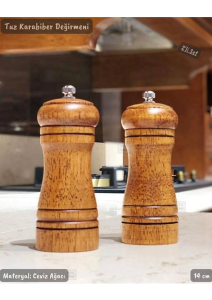 Cevizli Tuz ve Karabiber Değirmeni Çift Set, 14 cm, şık ve kullanışlı tasarım
