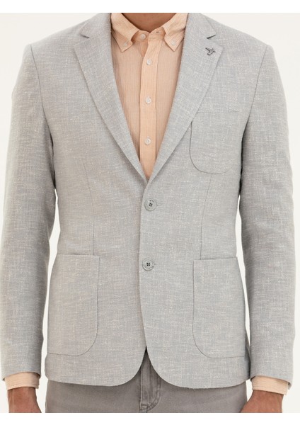 Erkek Açık Gri Slim Fit Yün Keten Karışımlı Ceket 50284564-VR001