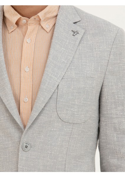 Erkek Açık Gri Slim Fit Yün Keten Karışımlı Ceket 50284564-VR001