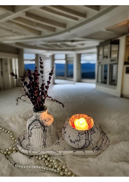 Mermer Desenli Vazo & Mumluk Set modelleri