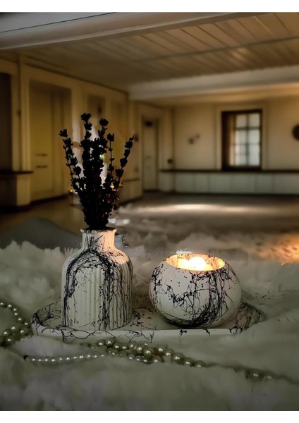 Mermer Desenli Vazo & Mumluk Set fırsatları