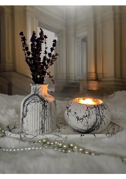 Mermer Desenli Vazo & Mumluk Set indirimleri