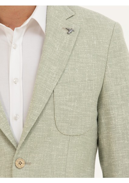 Erkek Çağla Yeşili Slim Fit Yün İpek Karışımlı Ceket 50284564-VR016