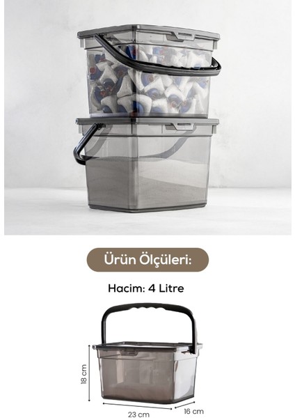 4L serigrafi etiketi saklama kutuları, antrasit renk, 2'li paket