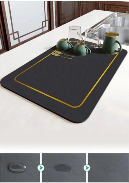 Siyah silikon tezgah üstü bulaşık matı, emici ve şık tasarım, 47x23 cm fiyatları
