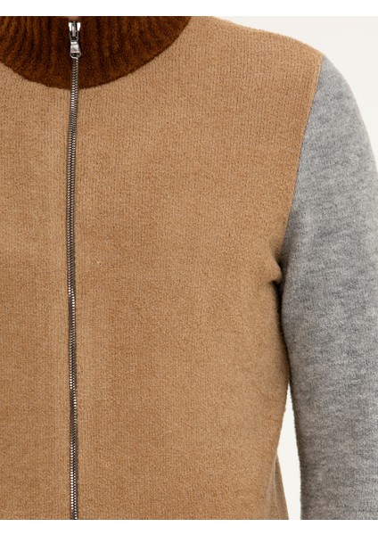 Erkek Kahverengi Regular Fit Tam Fermuarlı Triko Kazak 50277074-VR015