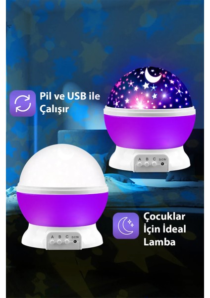 Masa Lambası Gökyüzü Projeksiyon Gece Lambası Yıldızlı Gece Lambası Pembe
