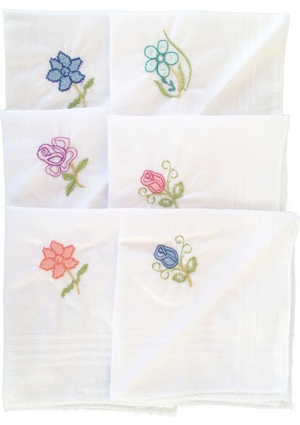 Hediyelik Işlemeli Bayan Mendili 6 Lı Paket 28X28 cm 100 Pamuk indirimleri