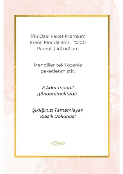 3’lü Özel Paket Premium Erkek Mendil Seti &#37;100 Pamuk 42X42 cm Beyaz fırsatları