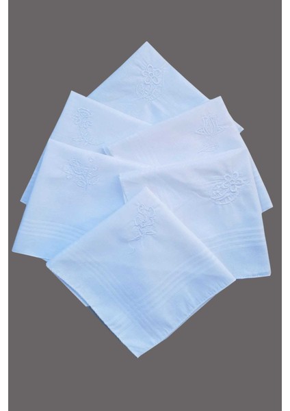 Çiçek Işlemeli 6 Lı Bayan Beyaz Mendili 28X28 cm 100 Pamuk