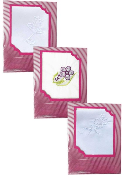 3’lü Özel Paket Premium Kadın Işlemeli Mendil Seti &#37;100 Pamuk 28X28 cm fiyatları