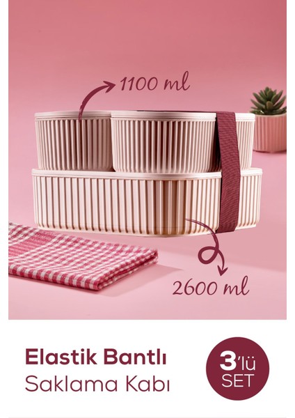 3'lü renkli elastik saklama kabı seti, şık ve pratik düzen sağlar, 3 parça
