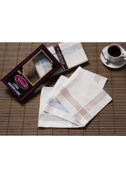 Siyah Kutulu 42X42 cm Düzine 12 Adet Kumaş Mendil-Gm 03