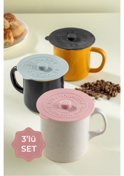 3 Adet Çok Renkli Silikon Isı Koruyucu Bardak Kapağı Seti