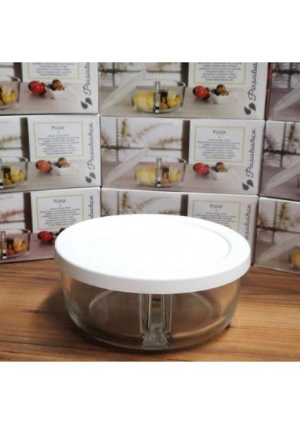 İki bölmeli cam saklama kabı, kapaklı, şık ve dayanıklı, 500-999 ml