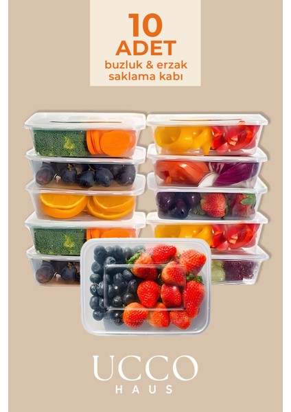 10'lu Siyah Plastik Saklama Kabı Seti, Buzluk ve Dondurucu Organizer