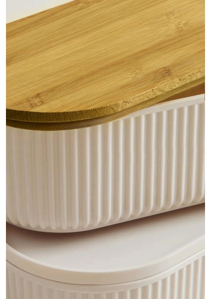 4'lü 500ml Vakumlu Bambu Kapaklı Saklama Kabı, Ekru, Çizgili, Günlük kullanıma uygun fırsatları