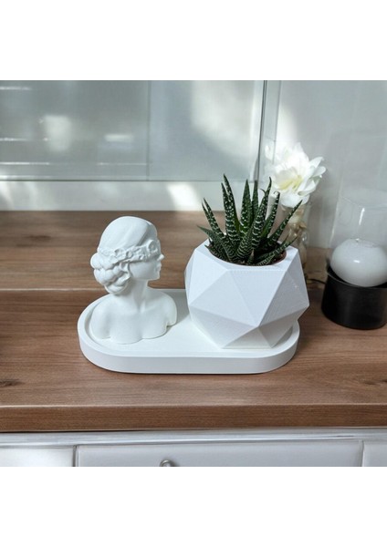3lü Set Kadın Figürlü Biblo Prizma Saksı Organizer Tabak & Hediyelik Eşya & Dekor Süs
