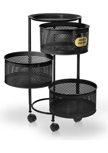 3 Katlı Siyah Tekerlekli Sebze Meyve Sepeti, Yana Açılır, Şık ve Pratik Tasarım fiyatları