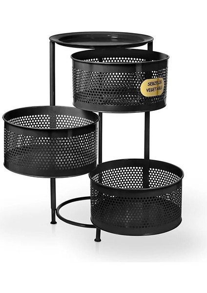 3 Katlı Siyah Tekerlekli Sebze Meyve Sepeti, Yana Açılır, Şık ve Pratik Tasarım modelleri