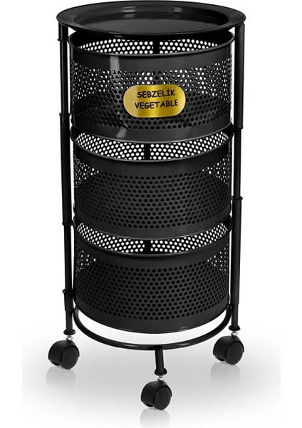 3 Katlı Siyah Tekerlekli Sebze Meyve Sepeti, Yana Açılır, Şık ve Pratik Tasarım fırsatları