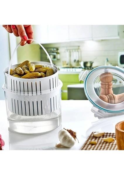 Şeffaf turşuluk süzgeçli saklama kabı 2,5 L, dayanıklı ve kullanışlı