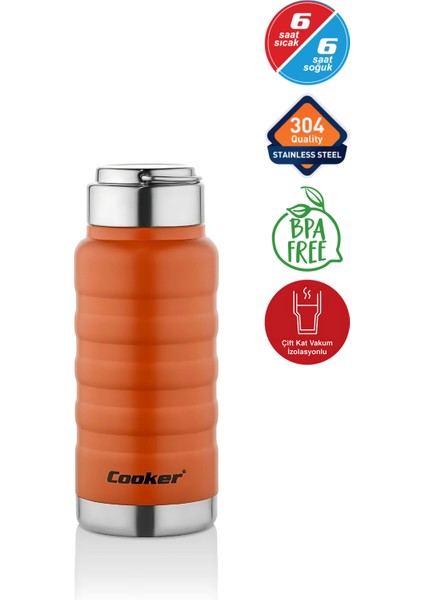 400 ml Turuncu Paslanmaz Çelik Termos – Su, Meşrubat, Çay Için | Kamp, Okul, Piknik, Servis & Ikram