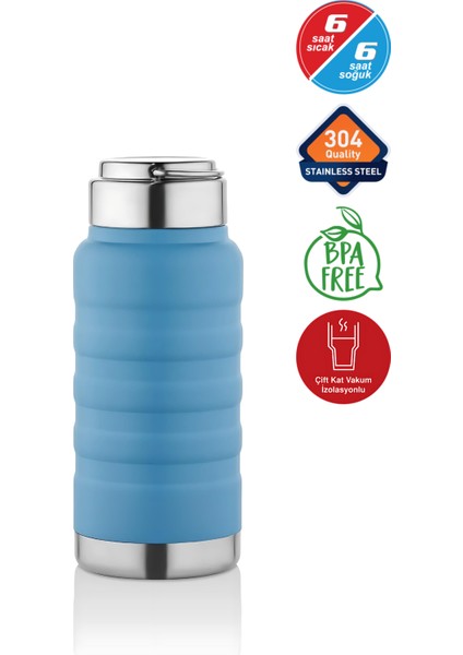 400 ml Mavi Paslanmaz Çelik Termos – Su, Meşrubat, Çay Için | Kamp, Okul, Piknik, Servis & Ikram