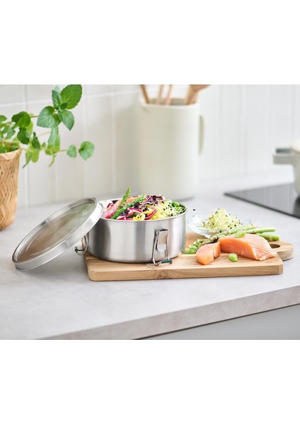 Paslanmaz çelik sefer tabağı, silikon detaylı, şık ve dayanıklı tasarım, gümüş renk