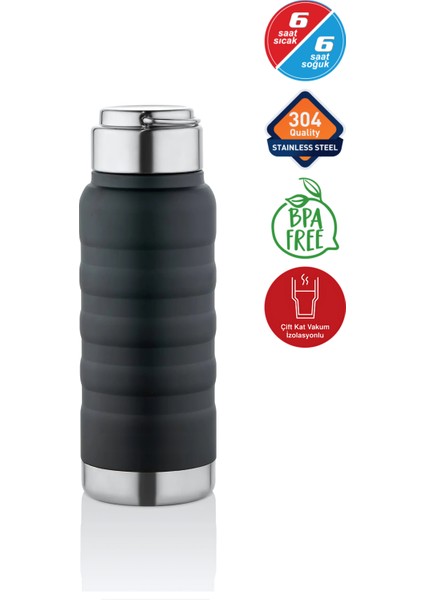 400 ml Siyah Paslanmaz Çelik Termos – Su, Meşrubat, Çay Için | Kamp, Okul, Piknik, Servis & Ikram
