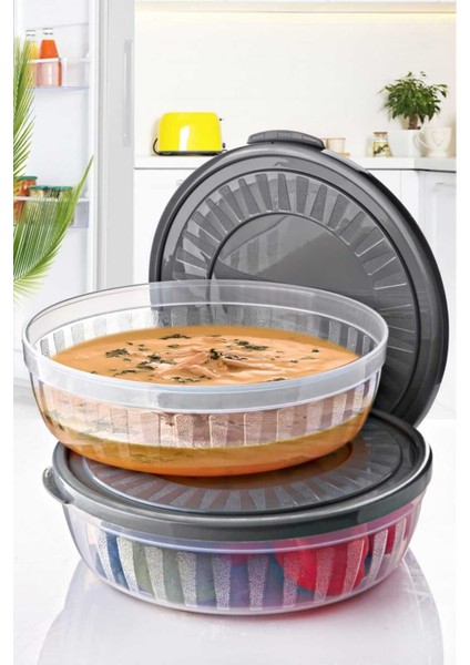 Kapaklı Yuvarlak Saklama Kabı Seti, 2'li, Gri, Plastik, Pratik ve şık kullanım fiyatları