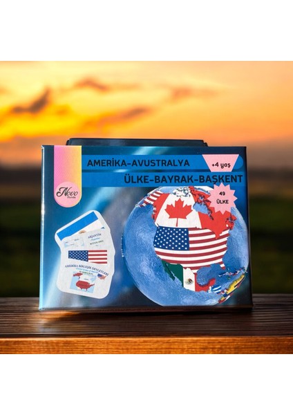 Amerika-Avustralya Ülkeleri-Harita-Bayrak-Başkent Kartları