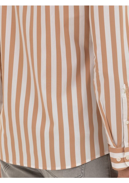 Erkek Kahverengi Slim Fit Çizgili Gömlek 50285448-VR029