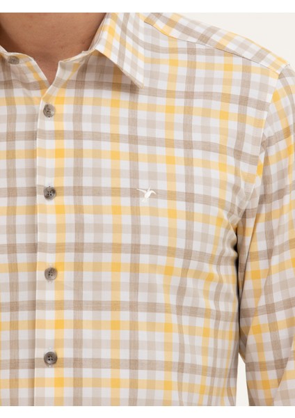 Erkek Sarı Slim Fit Pamuk Ekose Gömlek 50284422-VR044